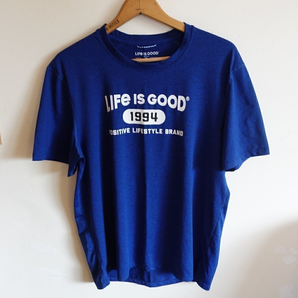 life is Good Active Short Sleeve Shirt Tee Heathered Blue Men's Small